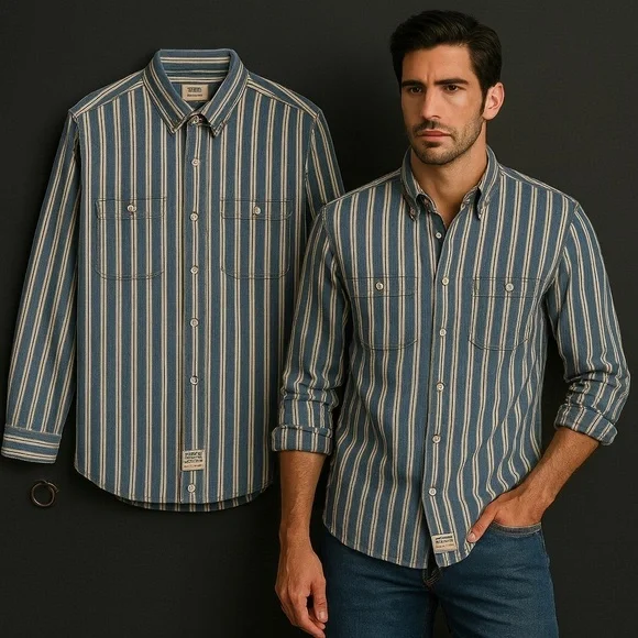 Levi’s 90s Blue Striped Button-Up Shirt | Authentic Jeanswear Rare Vintage Find - Picture 7 of 14